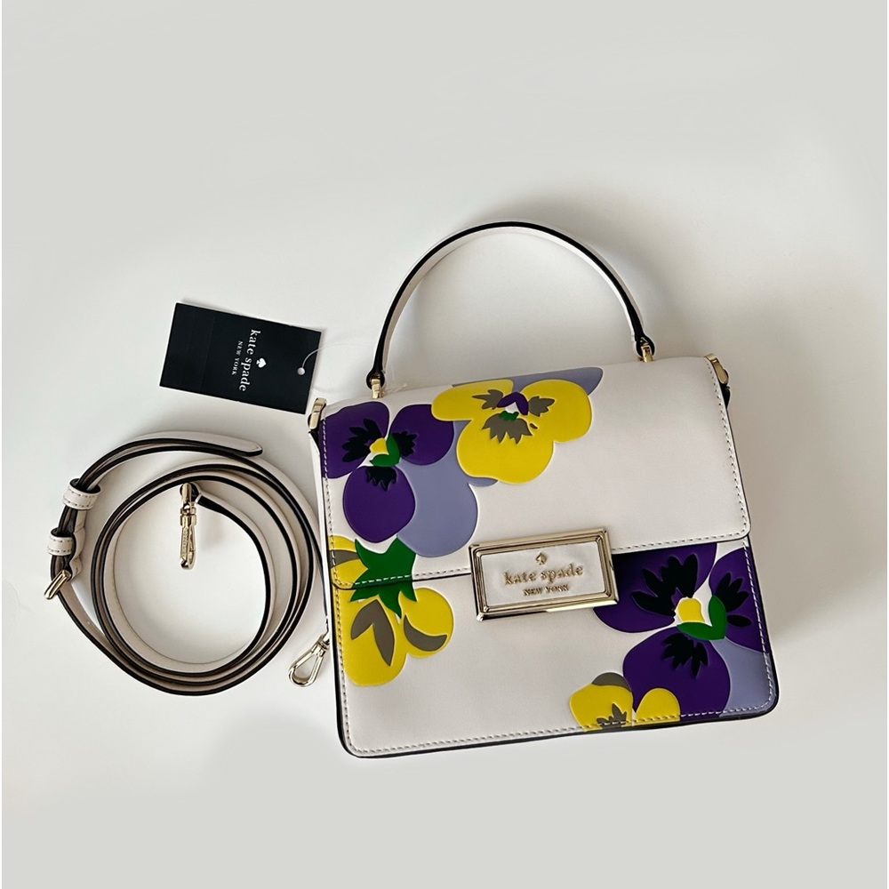 ♠️Kate Spade Reegan Pansy Toss Top Handle Satchel Crossbody Bag, Parchment NWT - Picture 9 of 12